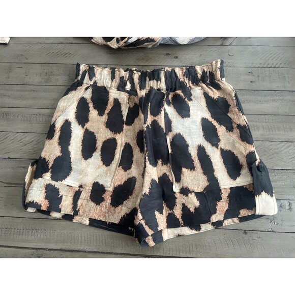 GANNI Silk Linen Leopard Print Shirt + Matching Shorts SET Size 32 XS - Picture 6 of 13